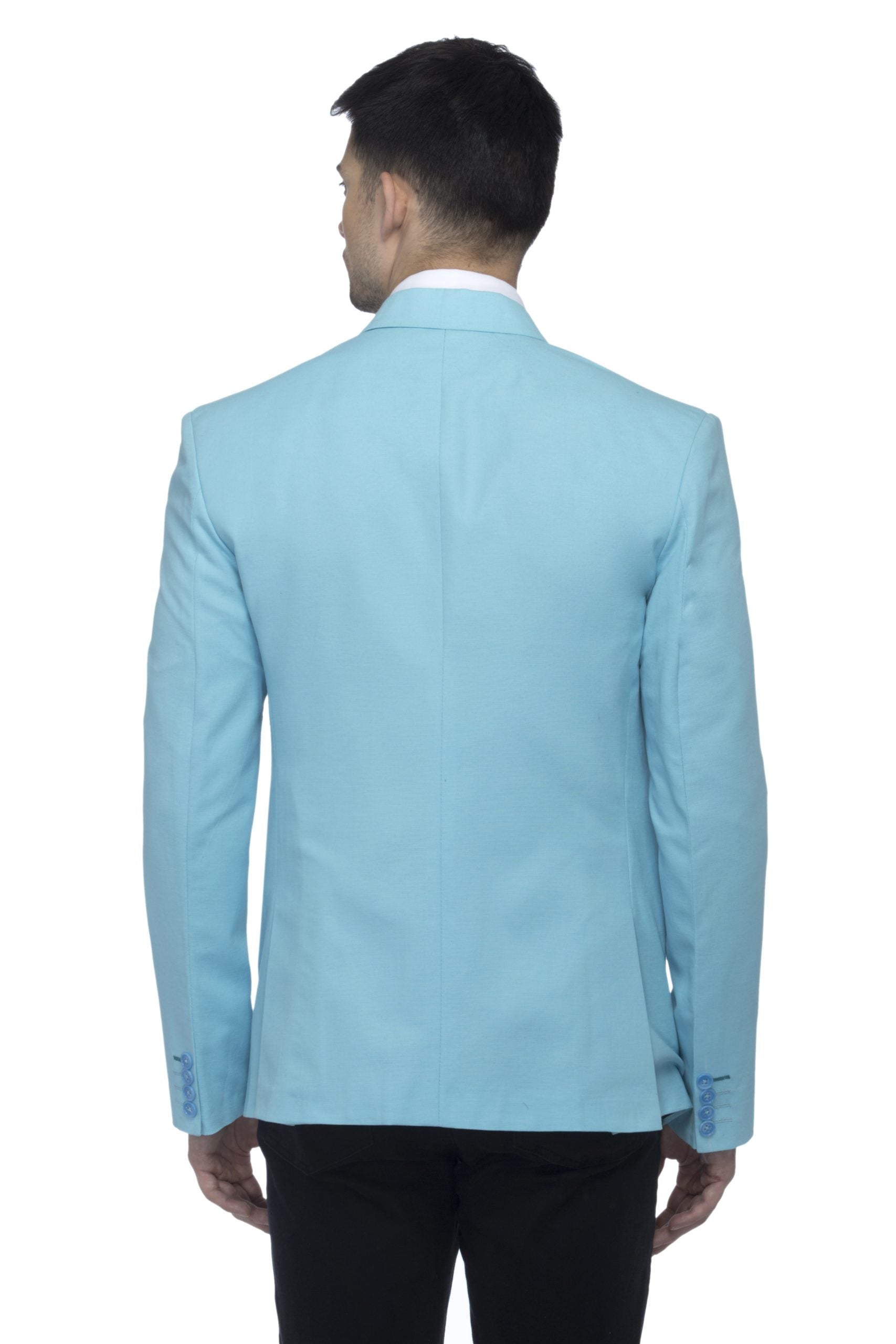FAVOROSKI Sky Blue Slim Fit Formal/Party Single-Breasted Casual Blazer