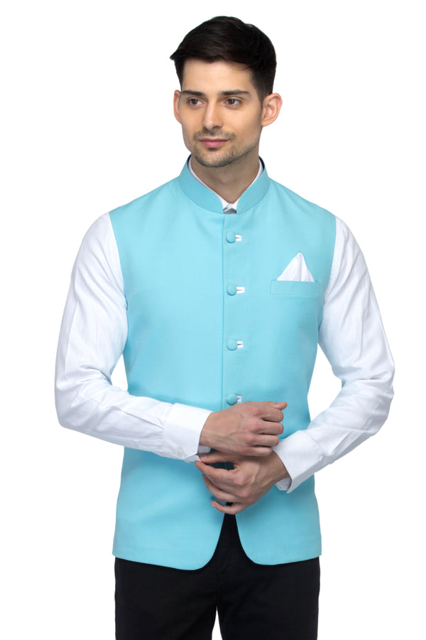 Favoroski Men's Sky Blue  Waistcoat