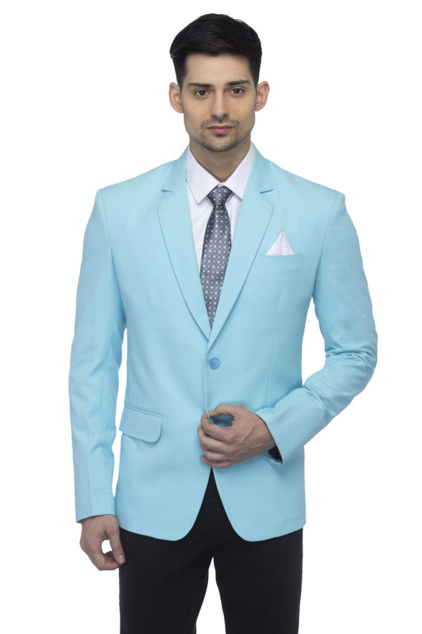 FAVOROSKI Sky Blue Slim Fit Formal/Party Single-Breasted Casual Blazer