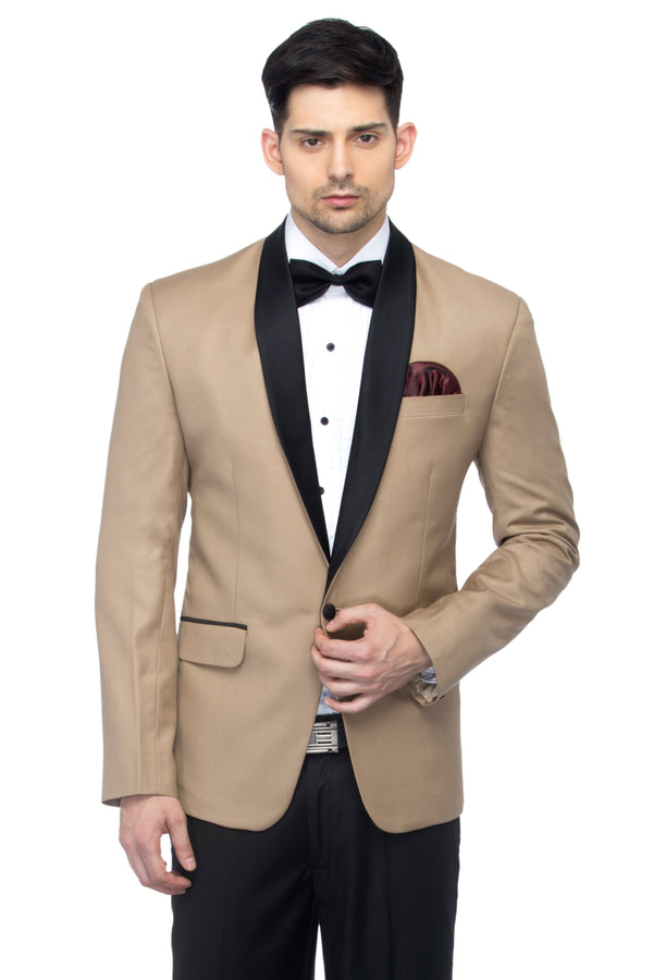 FAVOROSKI Beige Slim Fit Party wear Single-Breasted Tuxedo Blazer