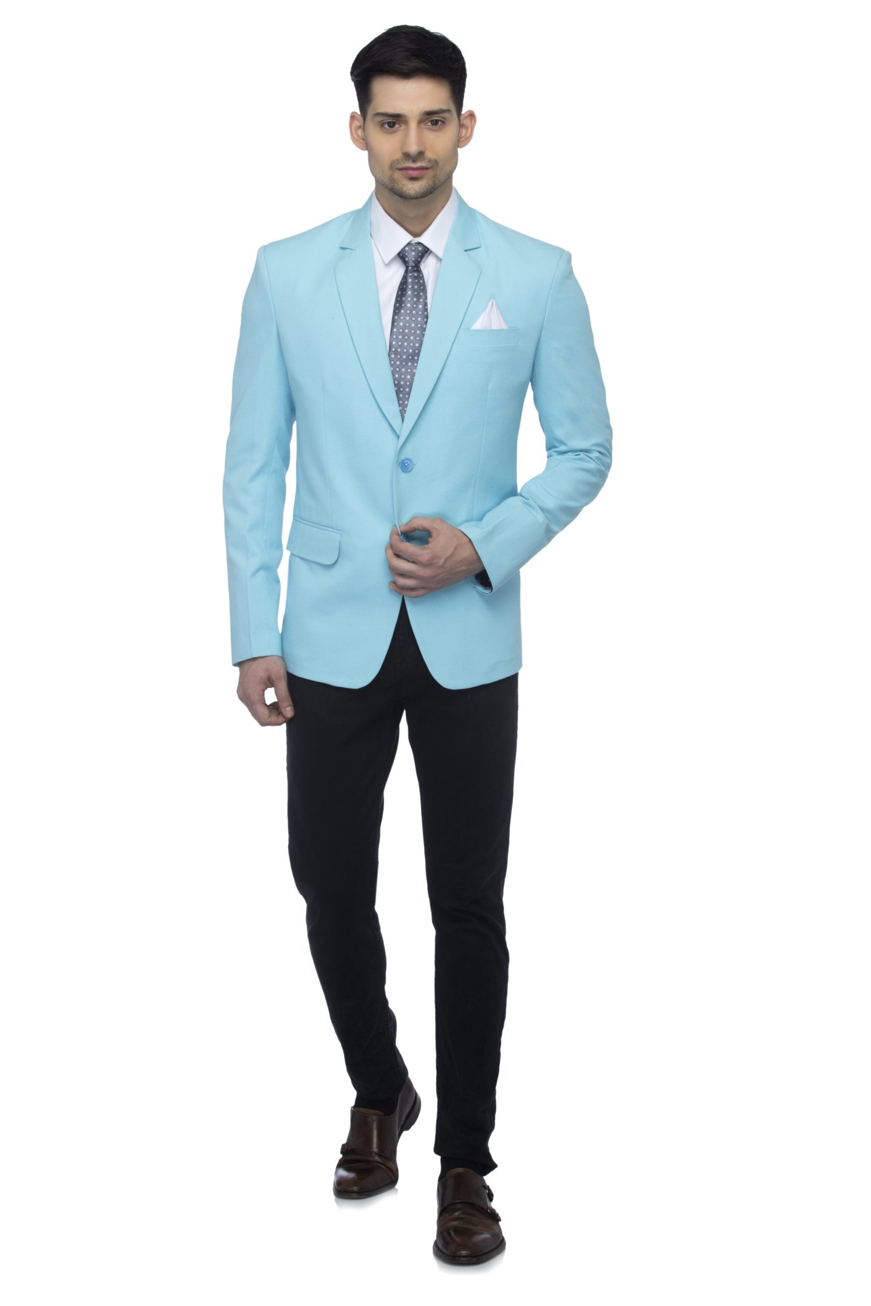 FAVOROSKI Sky Blue Slim Fit Formal/Party Single-Breasted Casual Blazer