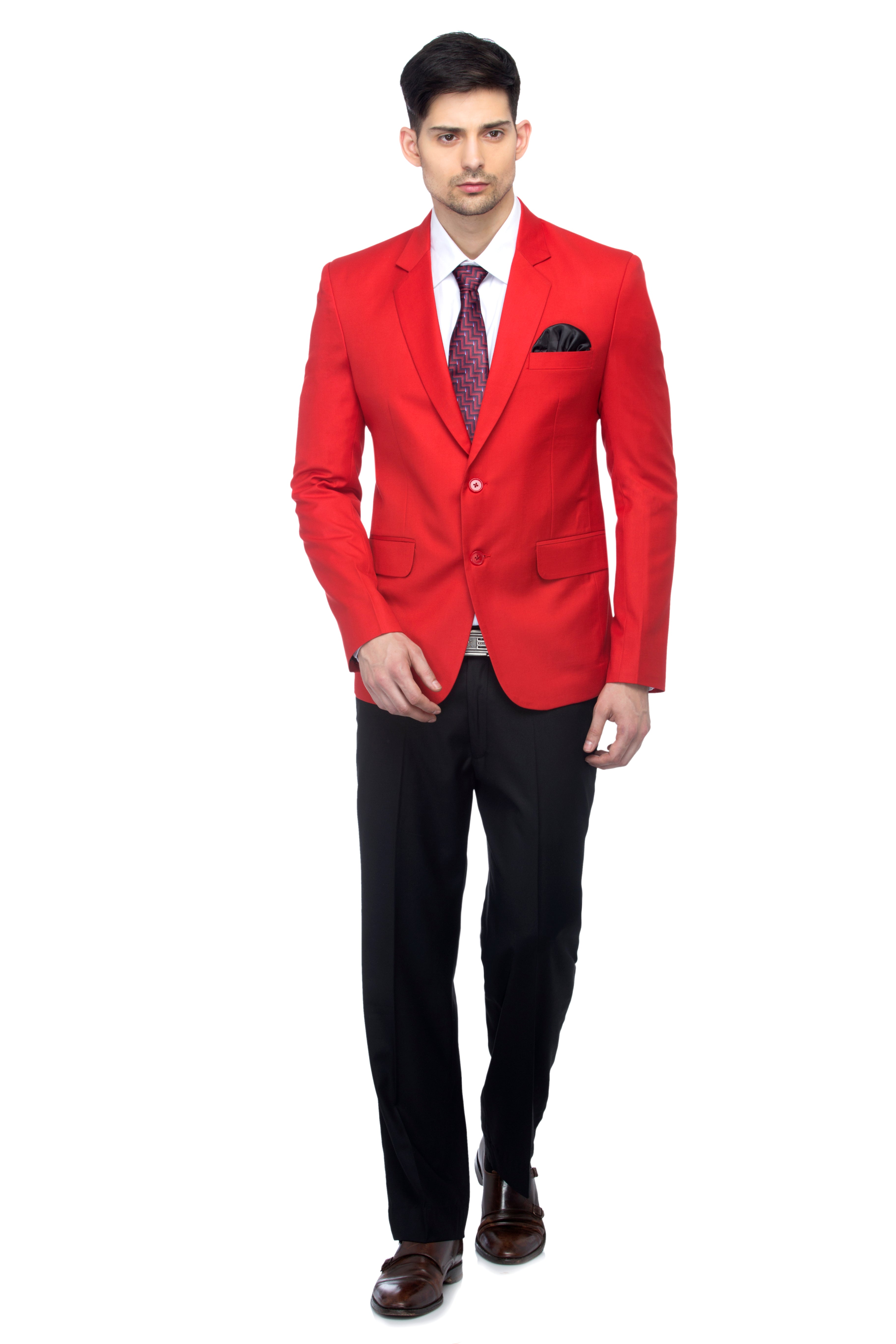 FAVOROSKI Red Slim Fit Formal/Party Single-Breasted Casual Blazer