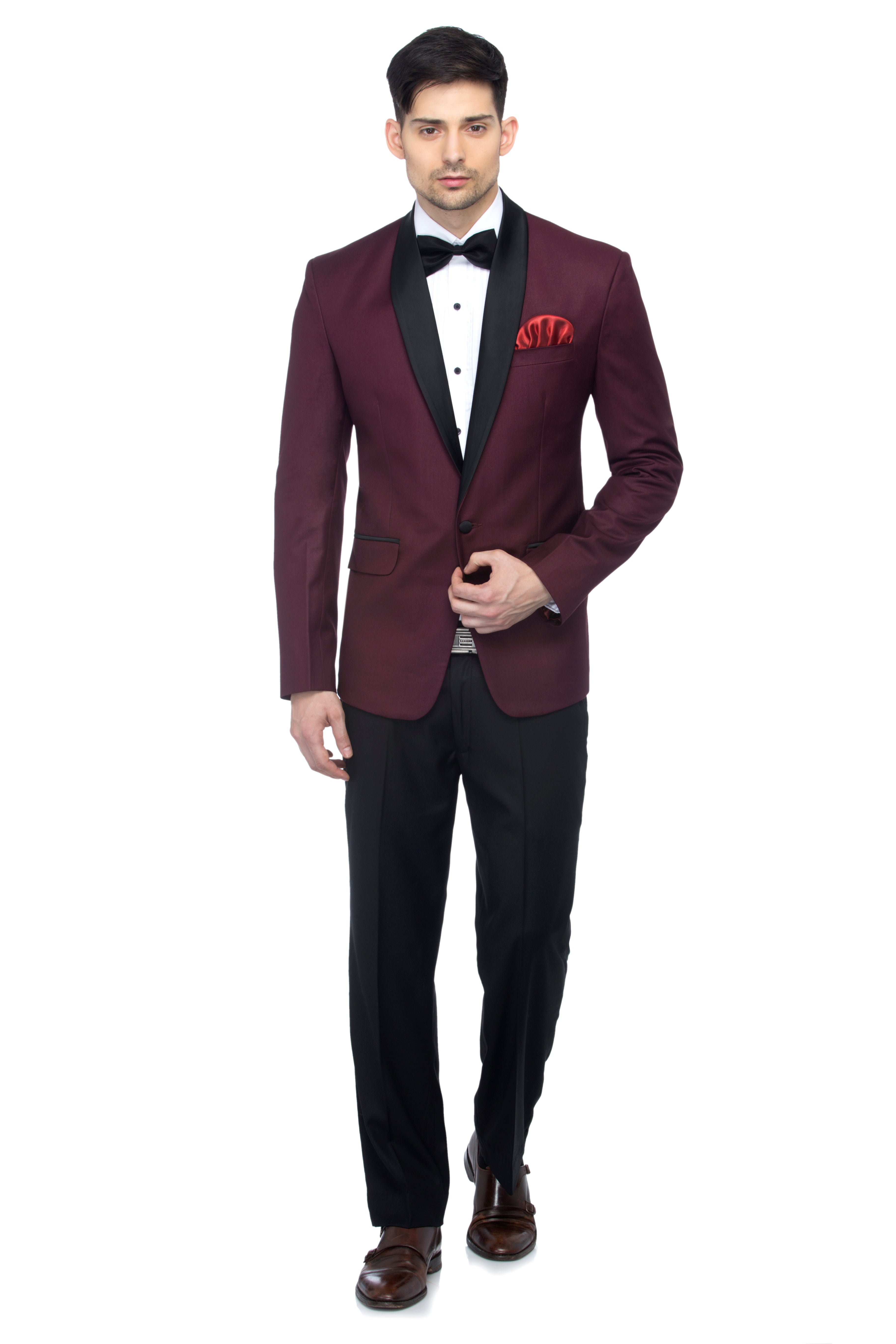 FAVOROSKI Wine Slim Fit Party wear Single-Breasted Tuxedo Blazer