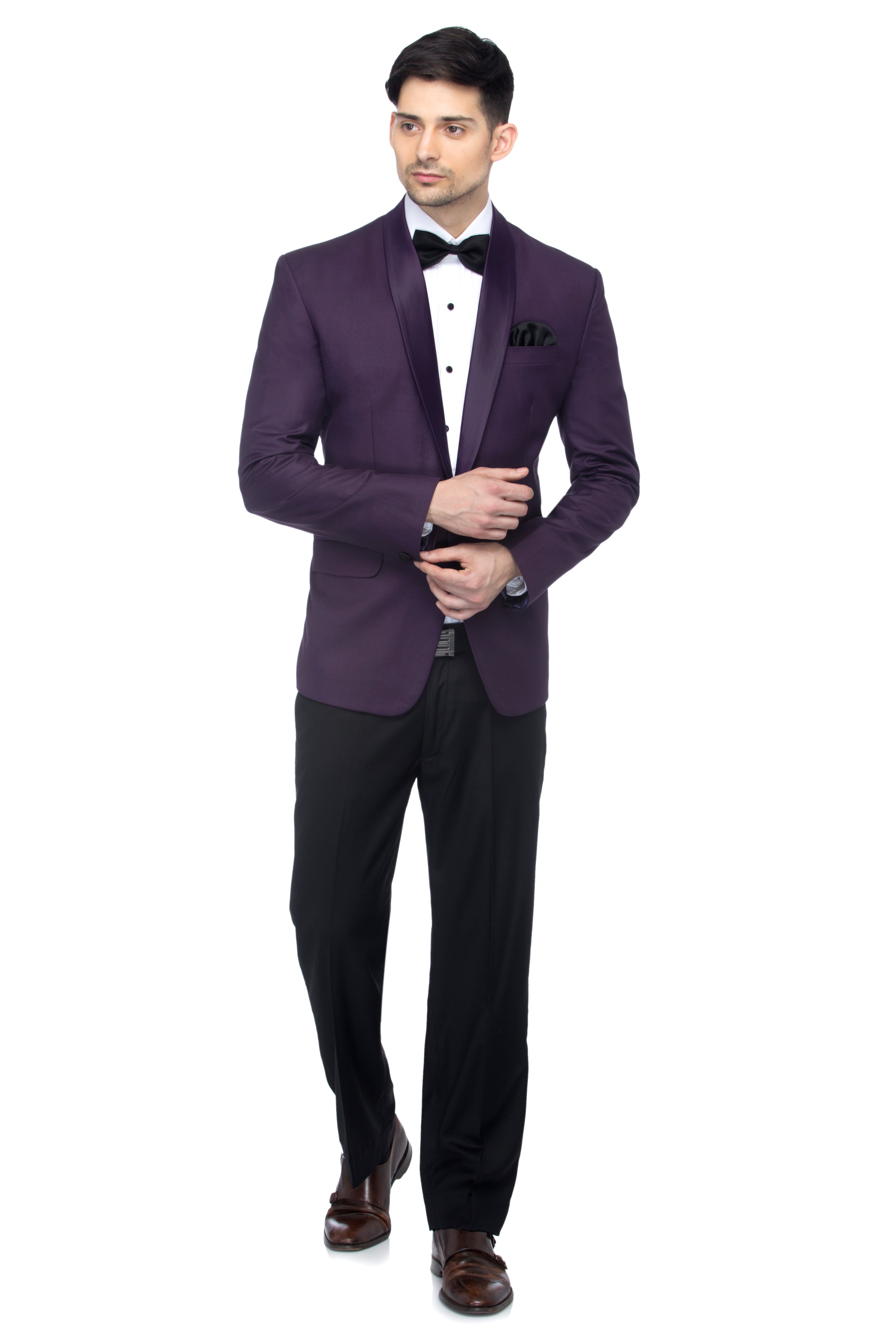 FAVOROSKI Dark Purple Fit Party wear Single-Breasted Tuxedo Blazer