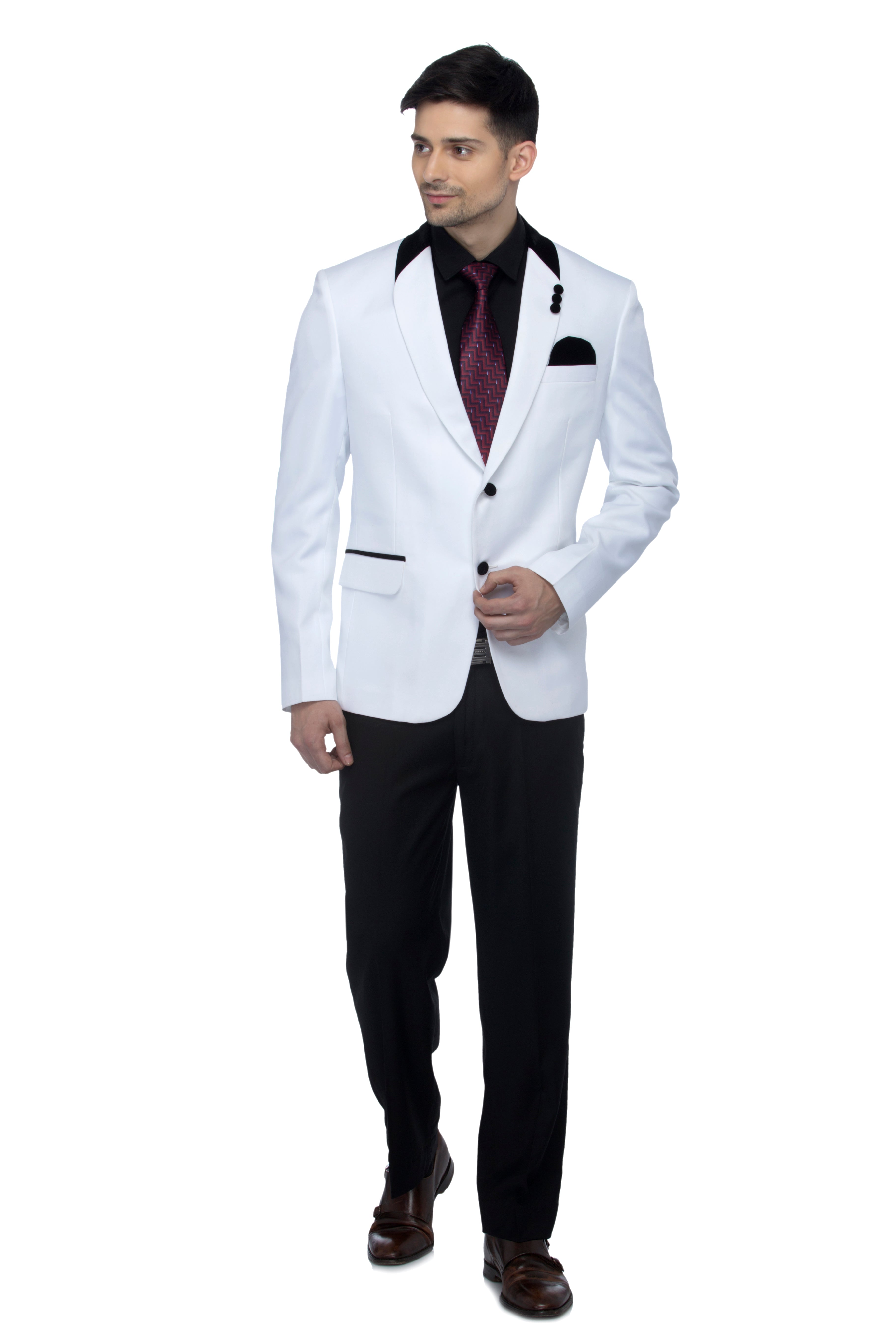 FAVOROSKI White Slim Fit Formal/Party Single-Breasted Casual Blazer