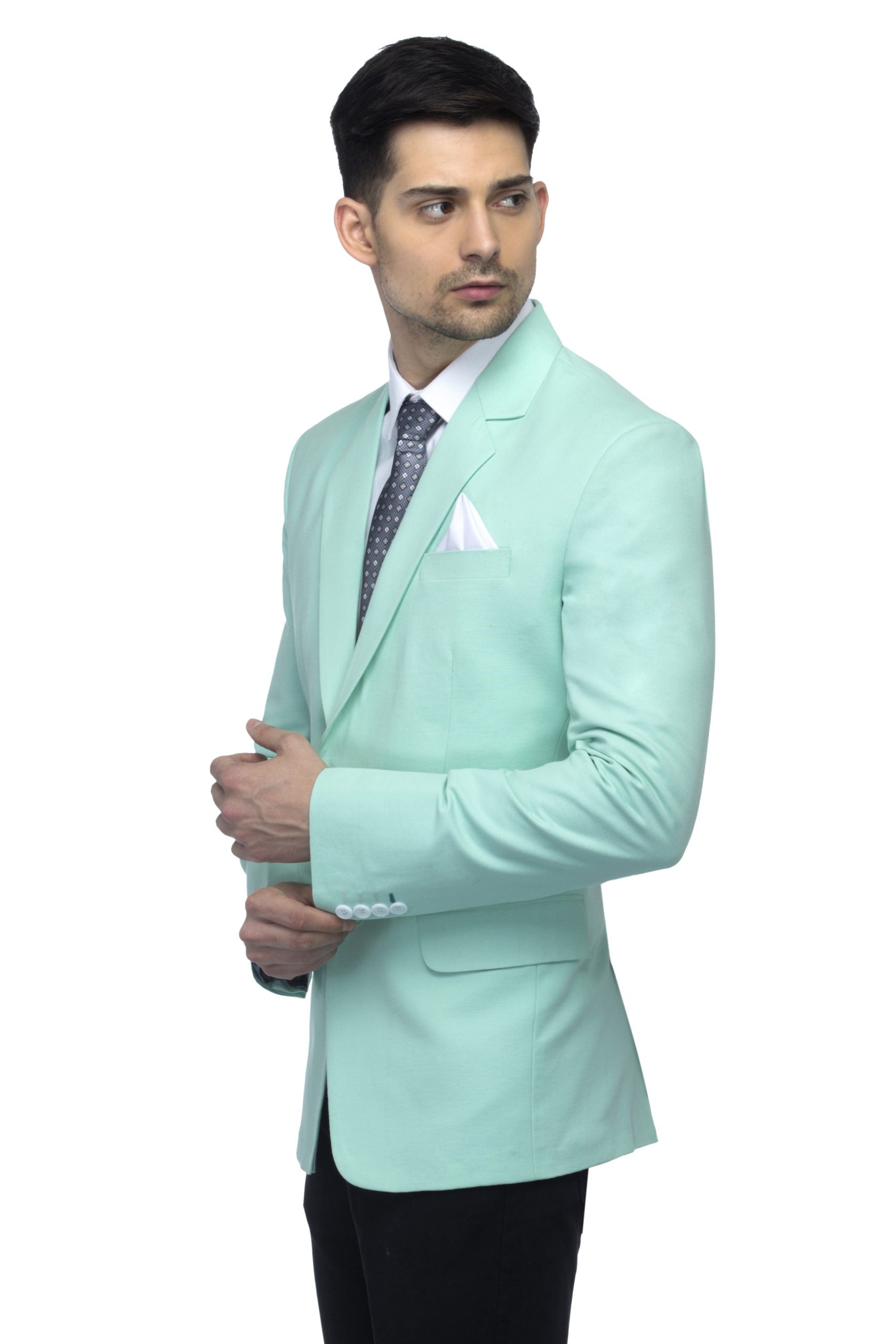 FAVOROSKI Sea Green Slim Fit Formal/Party Single-Breasted Casual Blazer