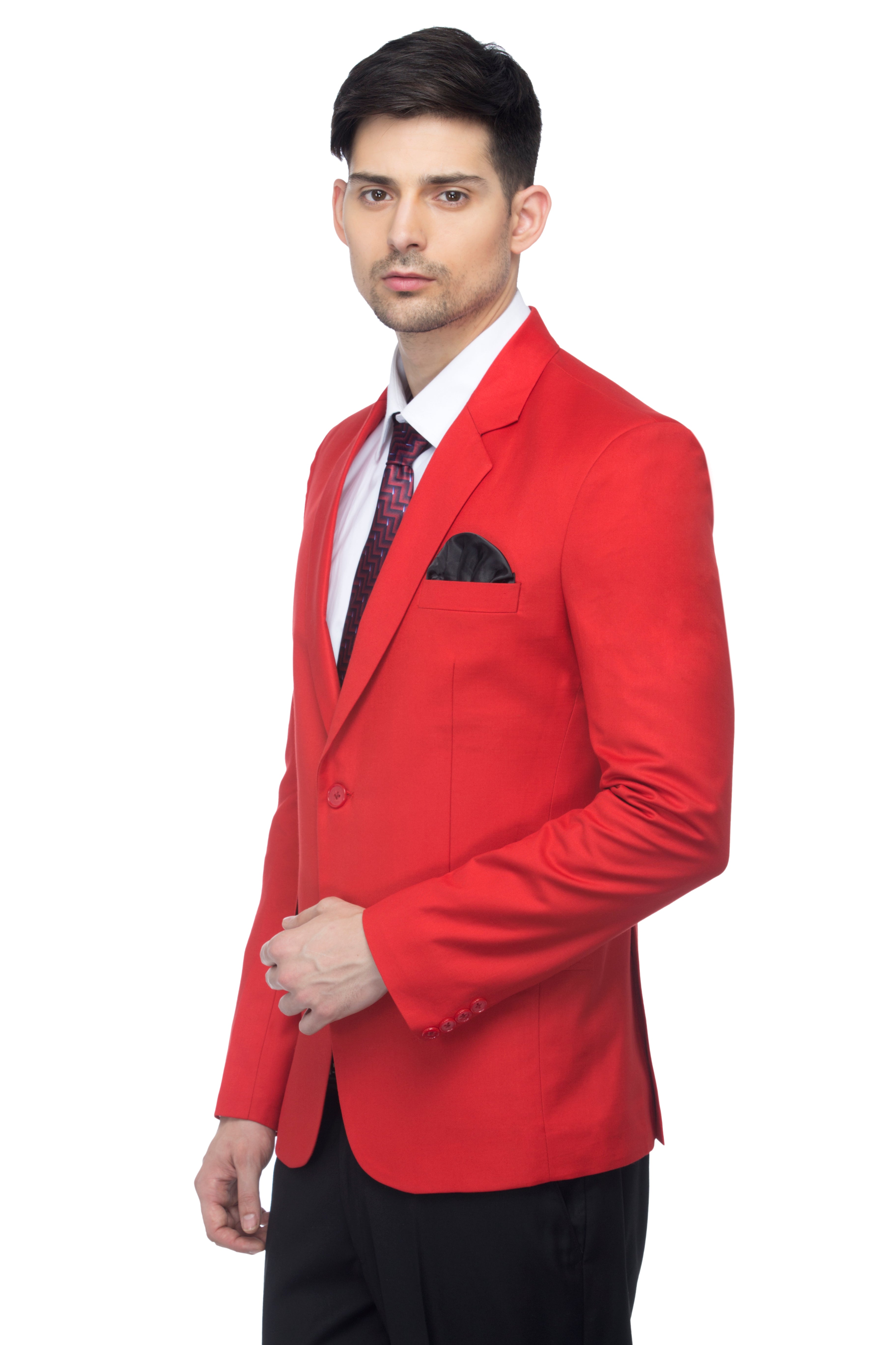 FAVOROSKI Red Slim Fit Formal/Party Single-Breasted Casual Blazer